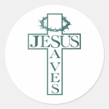 jesus saves teal gradient round stickers