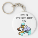 jesus strikes out sin keychains