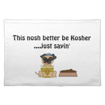 Jewish Doggie Humour-Cute Pug+Dog Food Place Mat