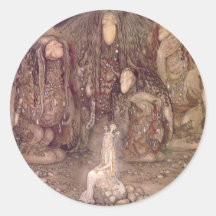 John Bauer - Trolls with an abducted princess Round Sticker