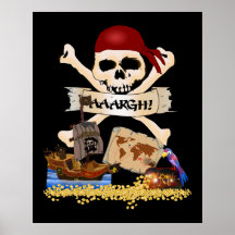 Jolly Roger, Pirate Ship & Pirate's Chest Print