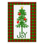 Joy Christmas Tree Plaid Border Greeting Card