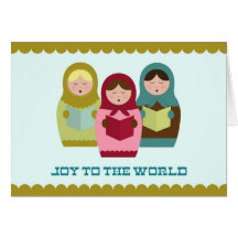 Joy to the World Christmas card with matryoshkas