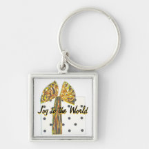 Joy to the World Gold Holiday Ribbon Key Chain