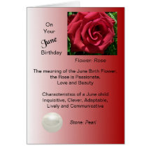 June Birthday Card - Rose and Pearl