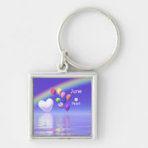 June Birthday Pearl Heart Keychain