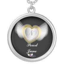 June's Birthday Gemstone Monogram Necklace