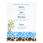 Jungle Giraffe Blue Custom Baby Shower Menu Invitations
