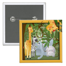 Jungle Safari  Animals Party Button