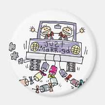 Just Married Gay Wedding Favours Fridge Magnets