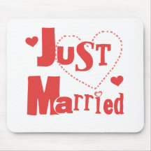 Just Married Red Heart Mouse Mats