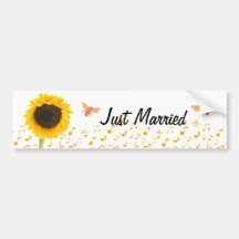 Just Married Sunflower Bumble Bee BumperSticker Bumper Sticker