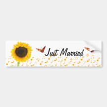 Just Married Sunflower Butterfly BumperSticker Bumper Sticker