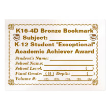 K16-4D Bronze Bookmark -- All Subjects -- 100ct Business Cards