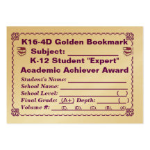 K16-4D Golden Bookmark ~All Subjects~ 100ct Business Card Template