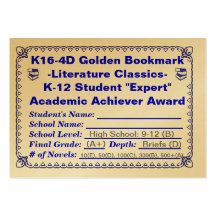 K16-4D Golden Bookmark -Literature Classics-100ct Business Card