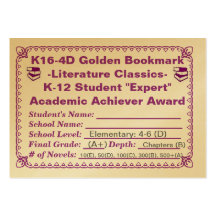 K16-4D Golden Bookmark ~Literature Classics~100ct Business Card Templates