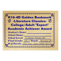 K16-4D Golden Bookmark ~Literature Classics~100ct Business Card Template