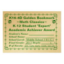 K16-4D Golden Bookmark ~Math Classics~ Jr Hi 100ct Business Card Template