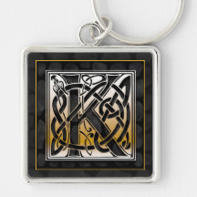 K Initial "Celtic Black Stone" Key Chain