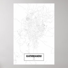 Kathmandu, Nepal (black on white) Poster