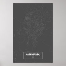 Kathmandu, Nepal (white on black) Posters