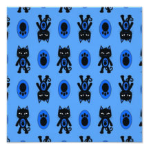 Kawaii Blue Cat and Paw Print Pattern Art Photo