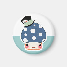 Kawaii blue mushroom with cute hat fridge magnet