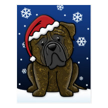 Kawaii Brindle Bullmastiff Christmas Postcard