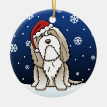 Kawaii Cartoon Fawn Bearded Collie Christmas Ornament