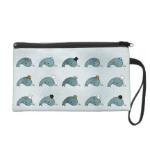 Kawaii Cartoon Grunge Narwhals with hats Bag Wristlets