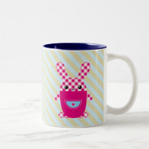 Kawaii chequered rabbit coffee mug
