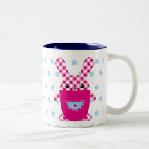 Kawaii chequered rabbit coffee mugs