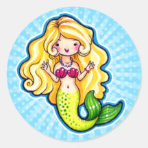 Kawaii Chibi Cute Mermaid, Fantasy Fairy Art Sticker