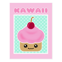 Kawaii Cupcake Cherry Candy Postcard