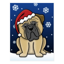 Kawaii Fawn Bullmastiff Christmas Postcard