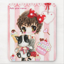 Kawaii girl with cat mousepads