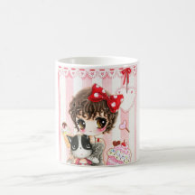 Kawaii girl with cat mug