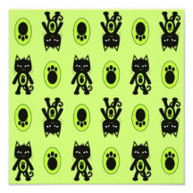 Kawaii Green Cat and Paw Print Pattern Art Photo