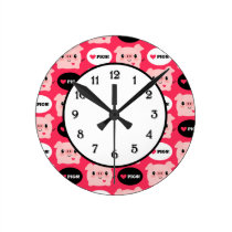 Kawaii I Love Pigs wall clocks