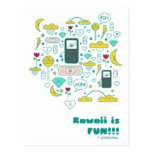 kawaii is fun white postcard