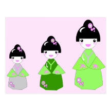 Kawaii Kokeshis Dolls Post Cards