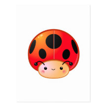 Kawaii Ladybug Mushroom Postcard