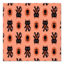 Kawaii Orange Cat and Paw Print Pattern Photographic Print