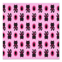 Kawaii Pink Cat and Paw Print Pattern Photographic Print