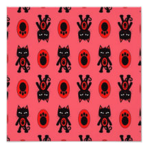 Kawaii Red Cat and Paw Print Pattern Photo Art