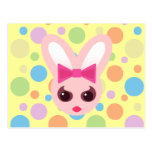 Kawaii Sassy Bunny Pink Bow & Mod Dots Postcards