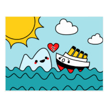 Kawaii Titanic Ship Iceberg Heartbroken Postcard