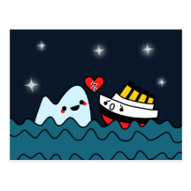 Kawaii Titanic Ship Iceberg Heartbroken Postcard