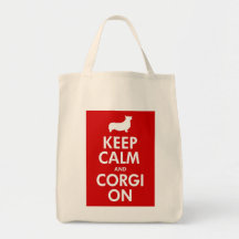 Keep Calm Corgi On Grocery Tote (Pembroke) Canvas Bags